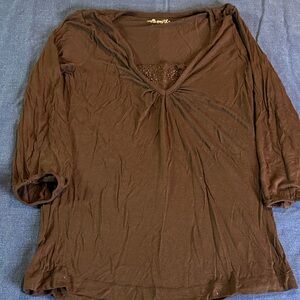 Willi Smith Deep Brown V-Neck Blouse